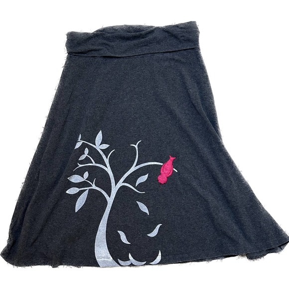 Handmade Dresses & Skirts - Zoe's Lollipop Pink Bird on Tree Felt A-Line Circle Skirt in Charcoal Size M
